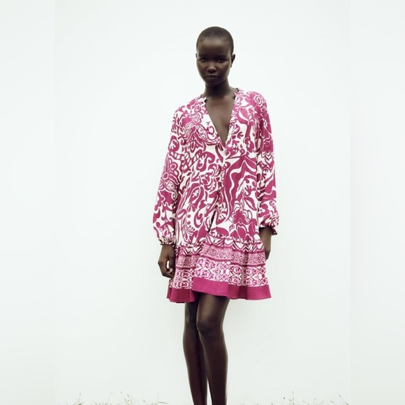 Zara | Floral Purple and White Women's Dress - Picture 1 of 5